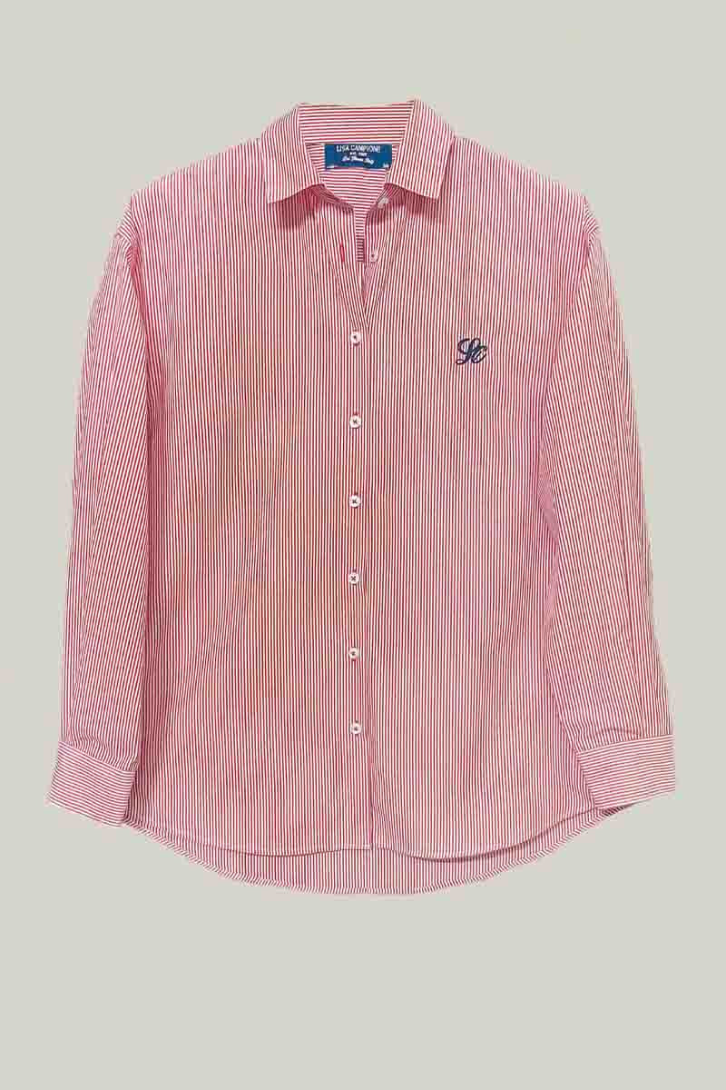 Women's shirt with fine stripes – Red/White