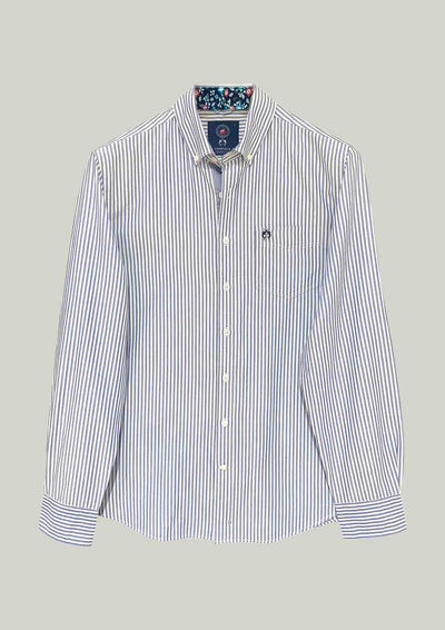 Men's Striped Casual Shirt – Blue White with Breast Pocket