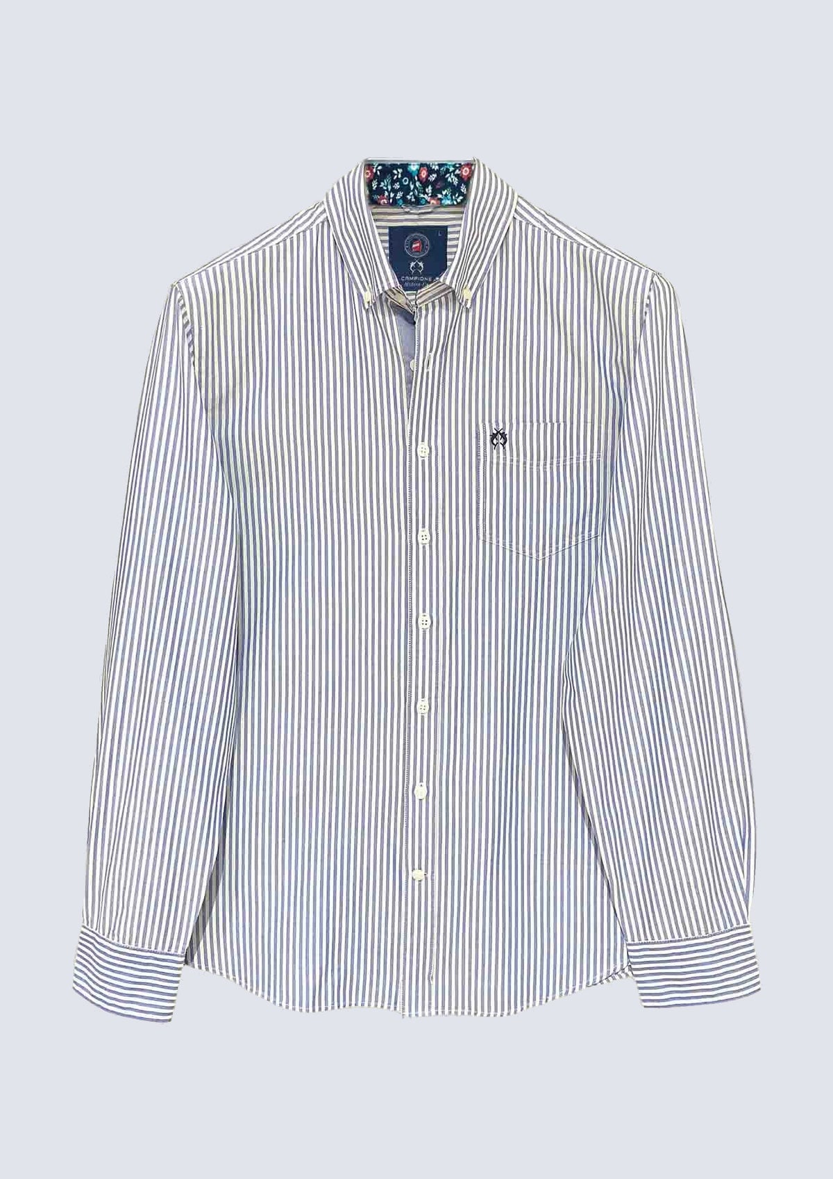 Men's Striped Casual Shirt – Blue White with Breast Pocket