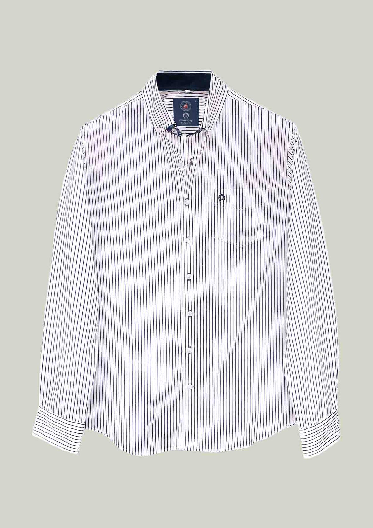 Men's Modern Fit Casual Shirt – White with Navy Stripes