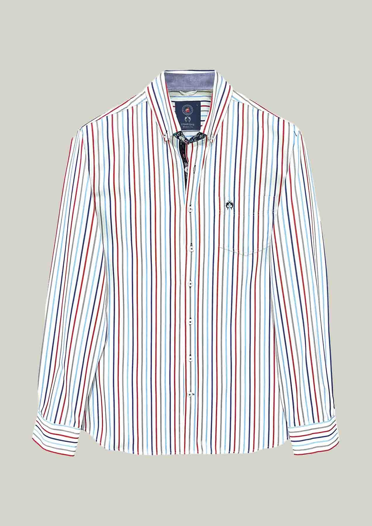 Men's Casual Shirt Modern Fit – White with Multicolored Stripes