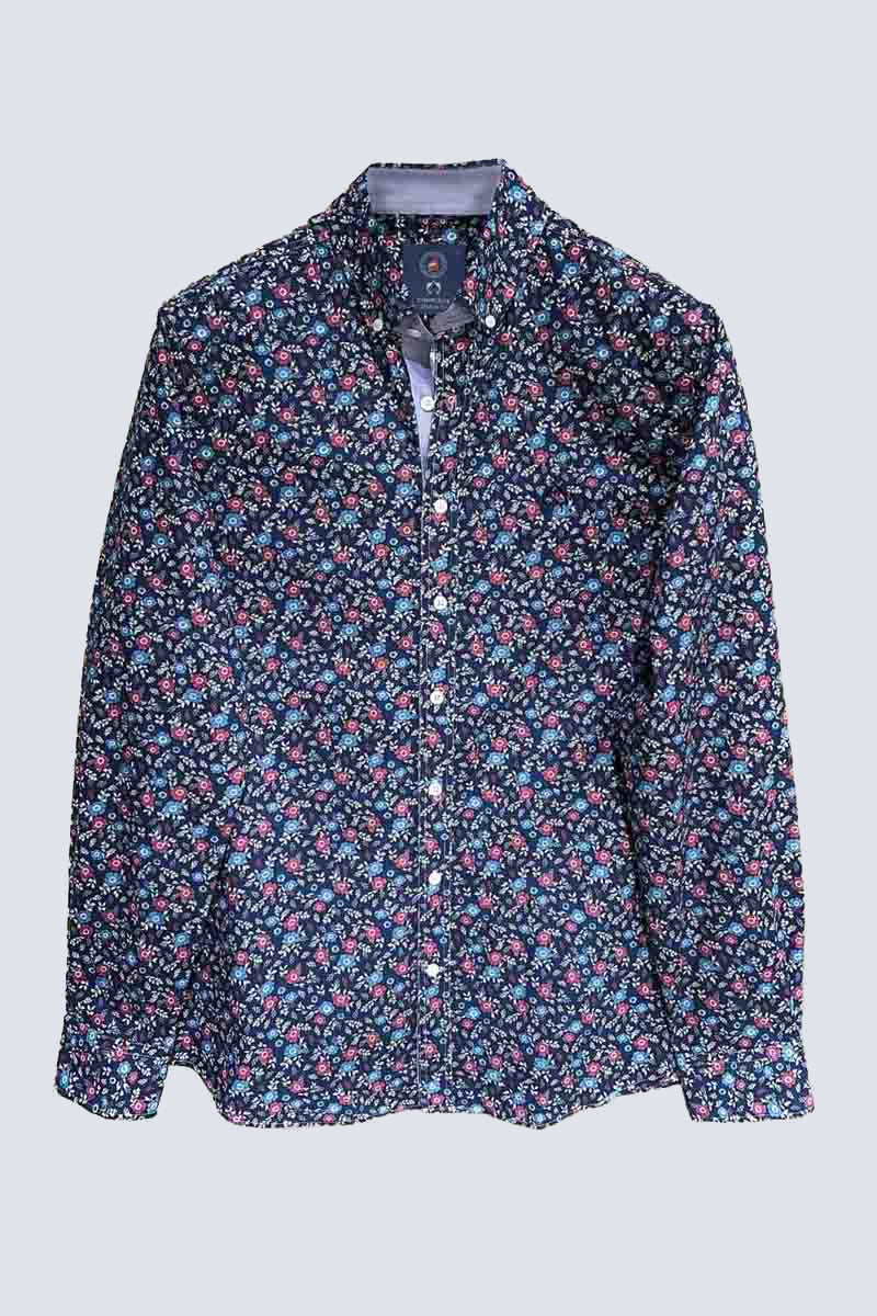 Men's Regular Fit Casual Shirt – Blue with Floral Pattern