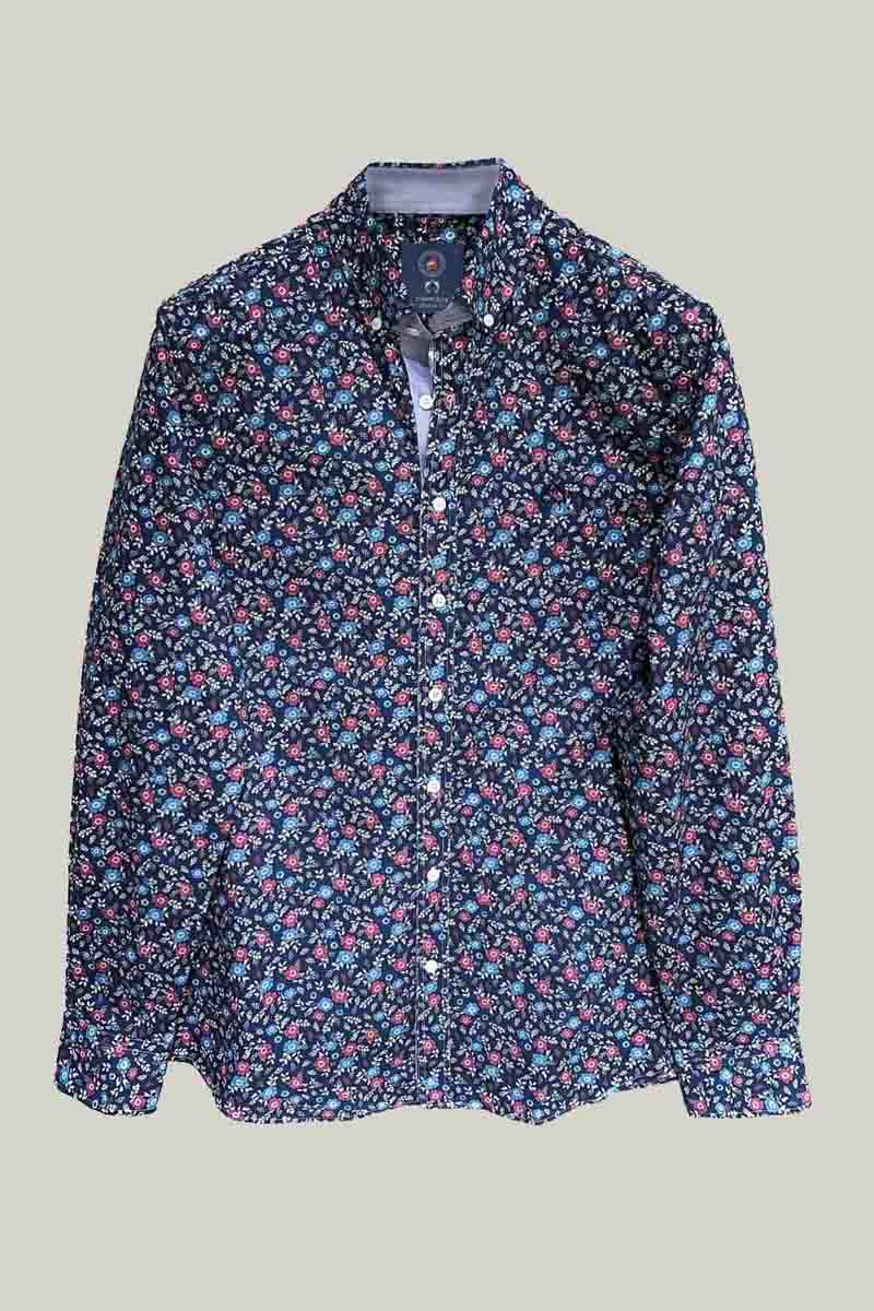 Herren Freizeithemd Regular Fit – Blue mit Blumenmuster