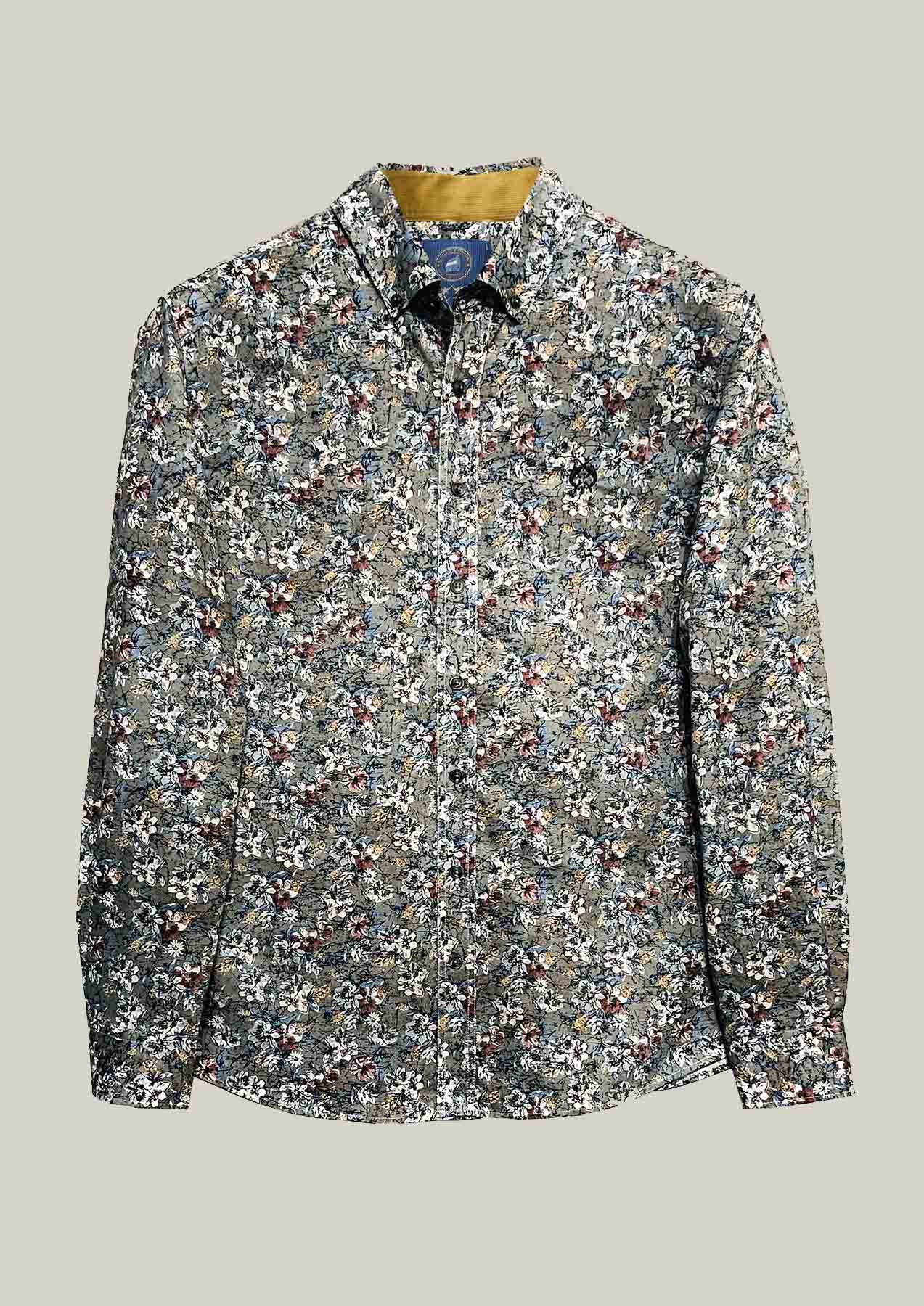 Men's Casual Shirt Modern Fit – Beige Floral Pattern Cotton