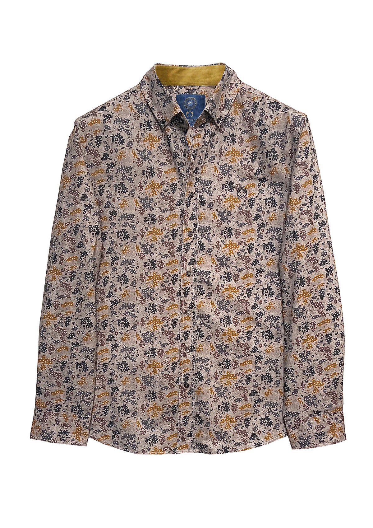 Men's Casual Shirt Modern Fit – Beige Floral Pattern Cotton