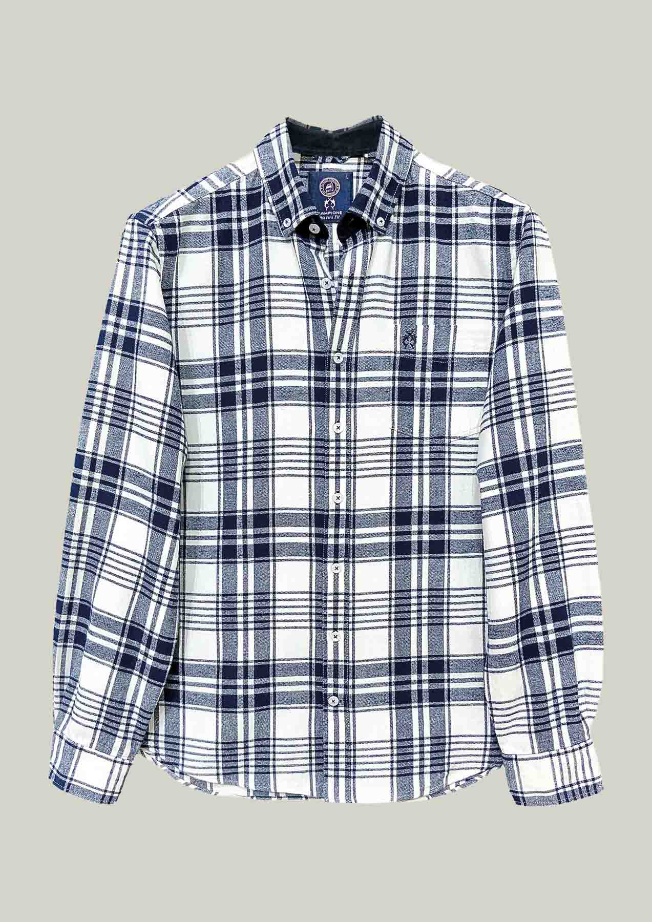 Men's Casual Shirt Modern Fit – White Blue Checked Cotton