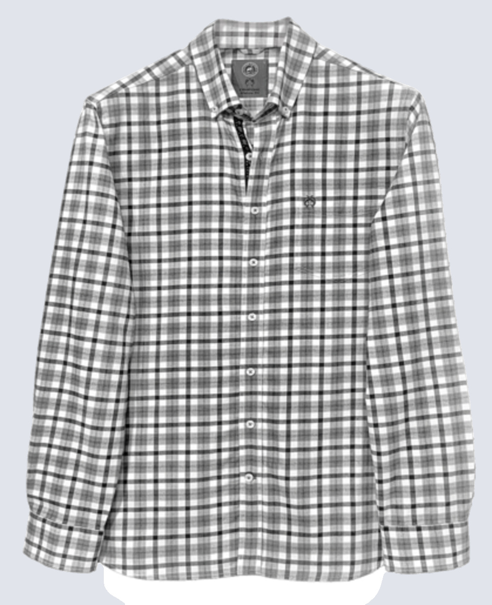 Men's Shirt Modern Fit – Checked Black Grey White 100% Cotton