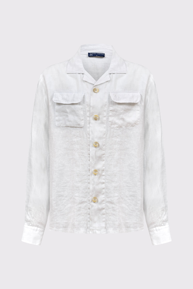 Overshirt aus reinem Leinen mit Knopfleiste und Brusttaschen – white #Farbe_10000 white
