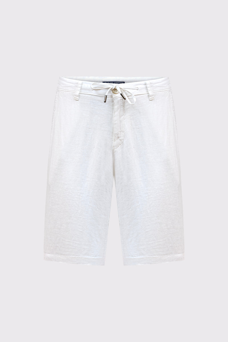 Bermuda aus reinem Leinen mit seitlichem Elastikbund und klassischem Verschluss – white #Farbe_10000 white