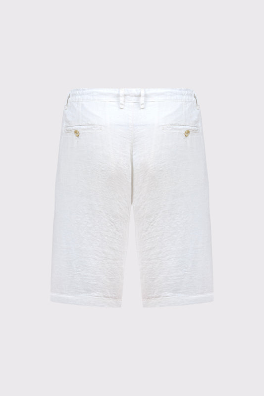 Pure linen Bermuda shorts with elasticated side waistband and classic closure