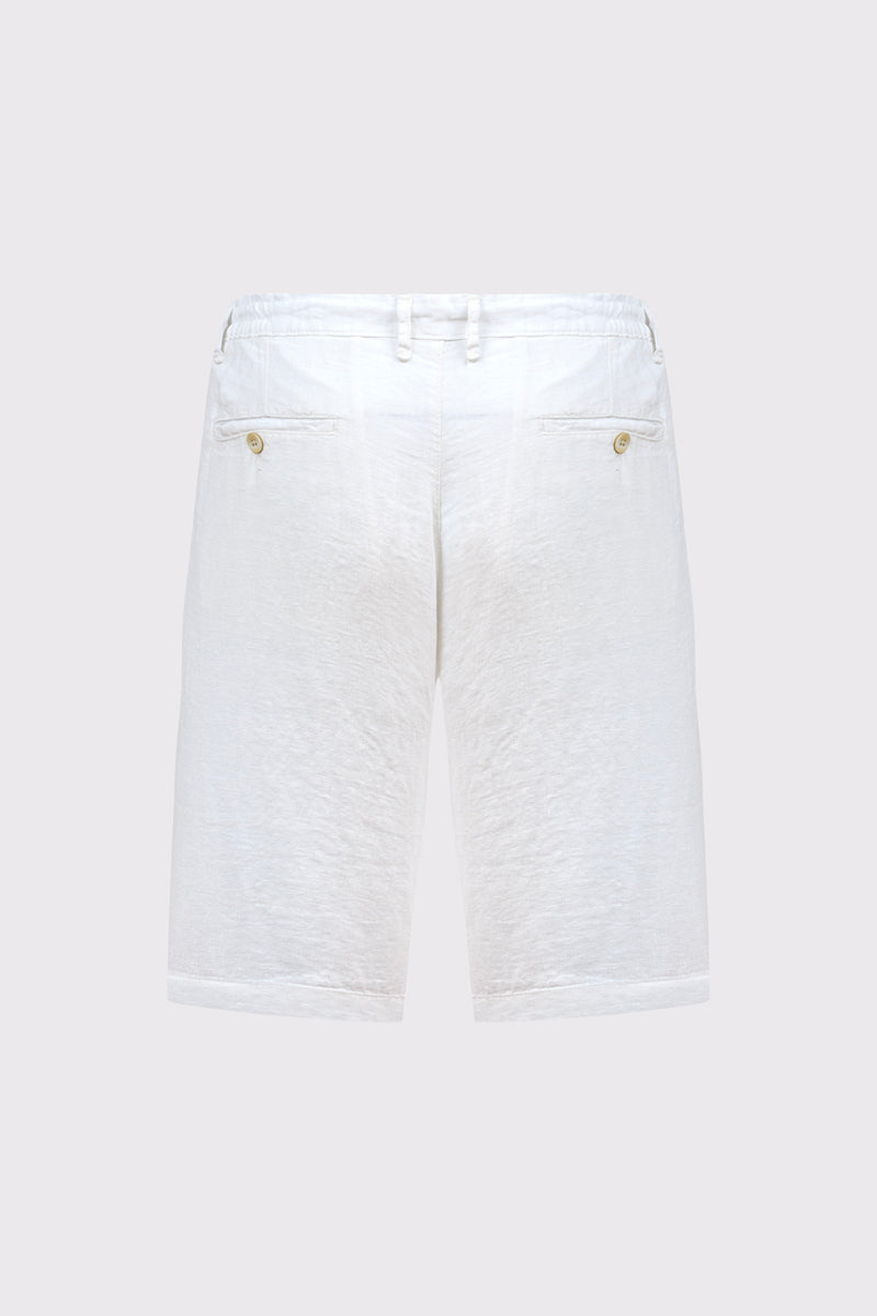 Bermuda aus reinem Leinen mit seitlichem Elastikbund und klassischem Verschluss – white #Farbe_10000 white