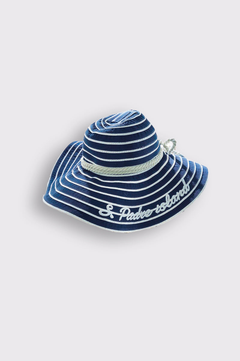 Straw hat made of paper and polyester blend with maritime stripes