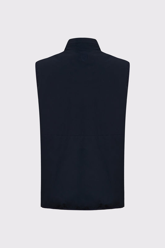 Bodywarmer made of polyester-elastane blend with stand-up collar zipper