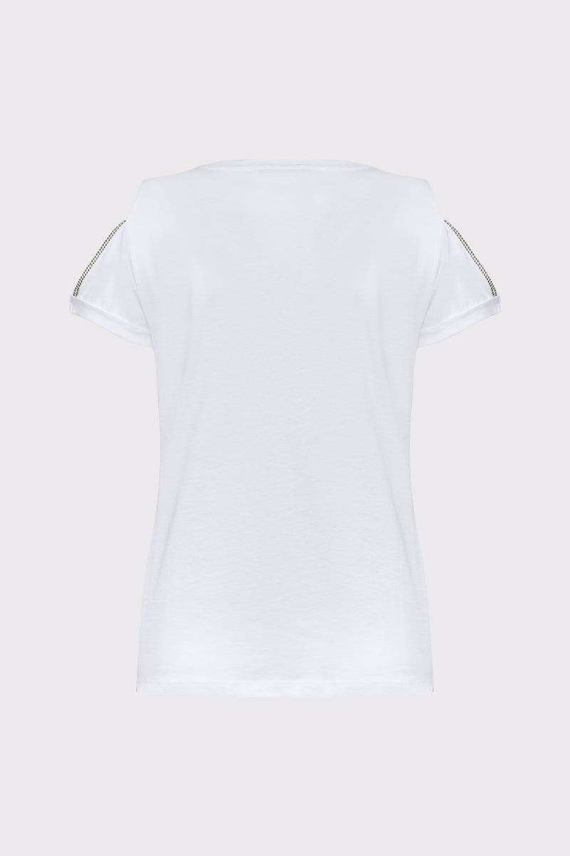Pure cotton T-shirt with front print and shoulder detail (half-sleeve)