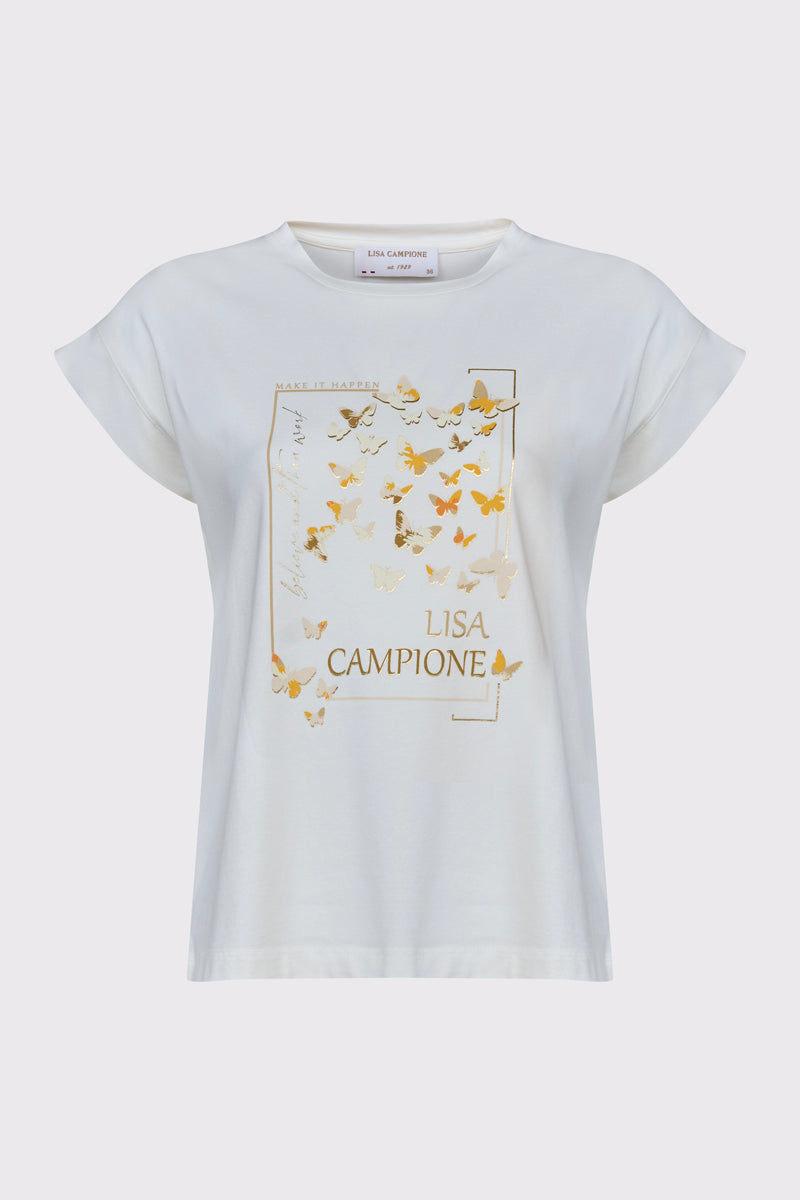Cotton-modal-elastane T-shirt with butterfly front print (1/4 sleeves)