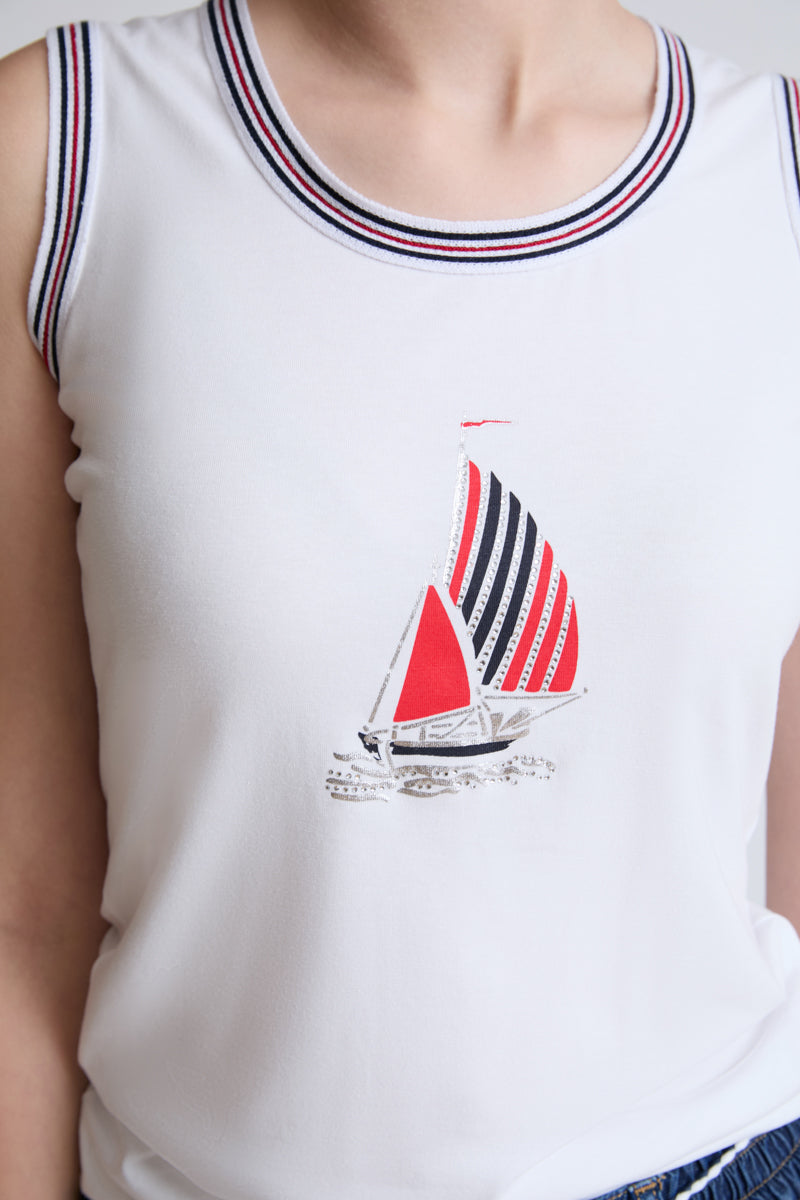 Cotton-modal tank top with a nautical print