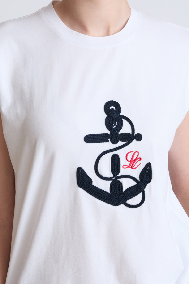 Cotton-modal T-shirt with maritime anchor embroidery
