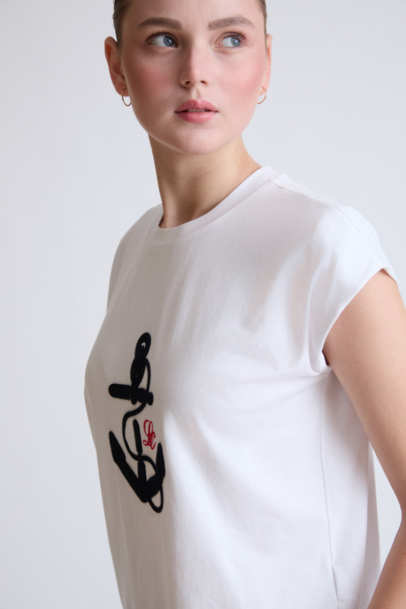 Cotton-modal T-shirt with maritime anchor embroidery