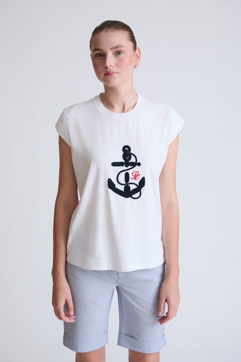 Cotton-modal T-shirt with maritime anchor embroidery