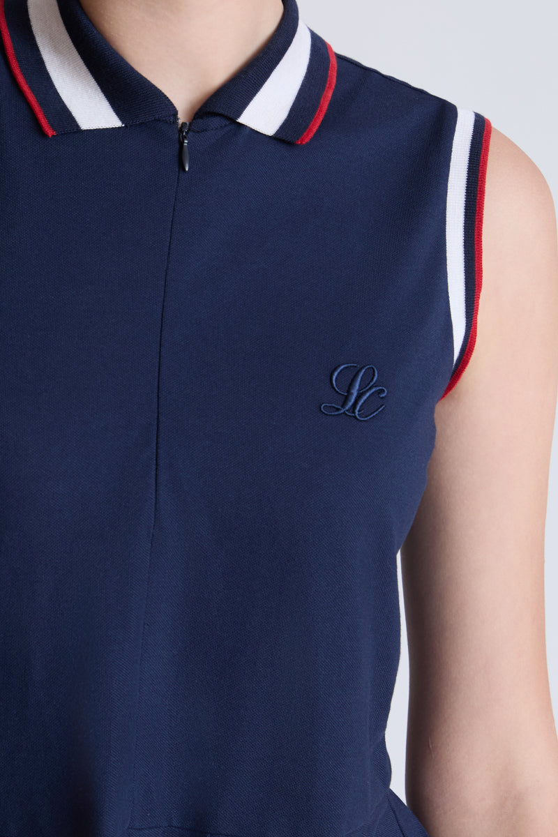 Cotton-elastane polo dress with zip and pleated skirt