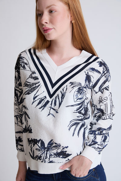 Eleganter V-Ausschnitt-Pullover aus Viskose-Polyamid-Mix