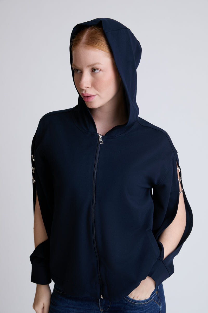 Kapuzensweatjacke aus Viskose-Mix mit Reißverschluss