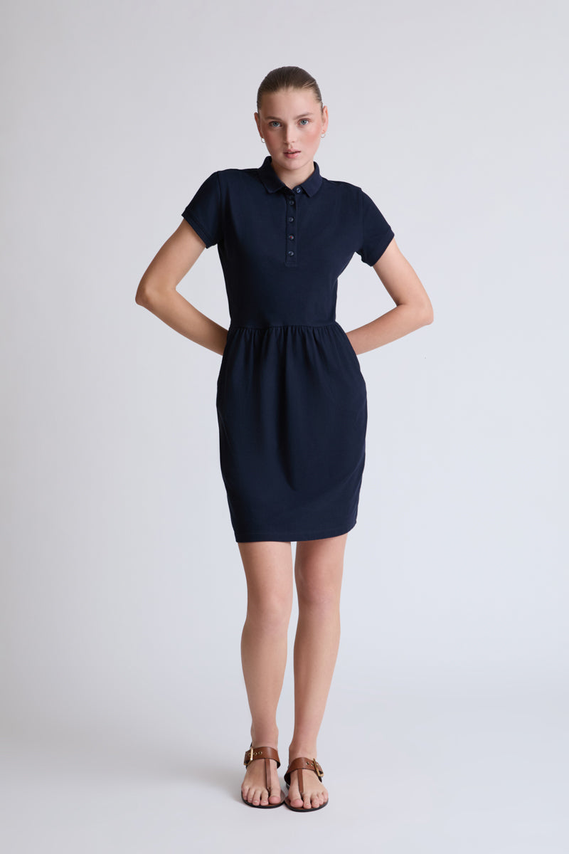 Cotton-elastane polo dress with 1/2-sleeves