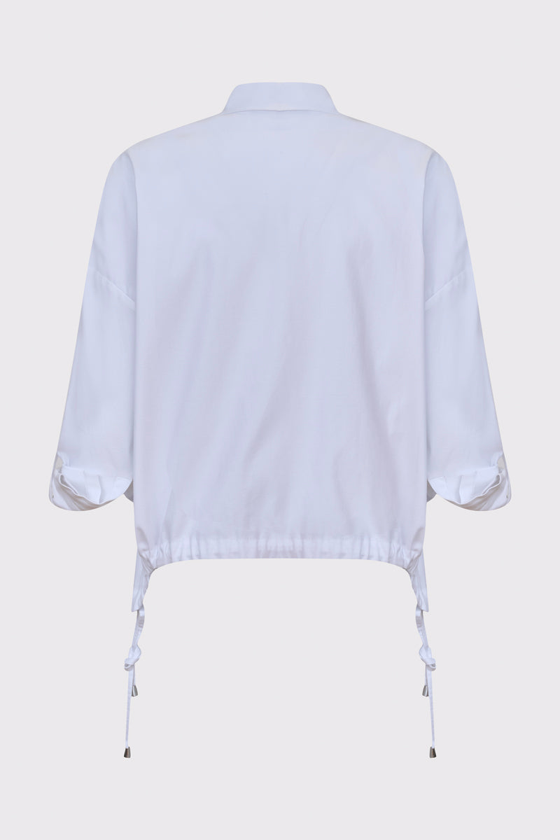 Bluse aus Baumwoll-Lycra mit Print-Details und Tunnelzugsaum