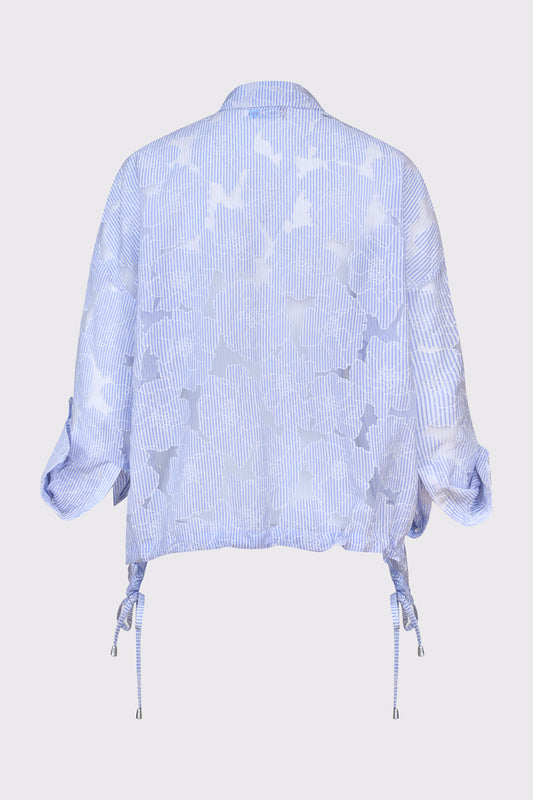 Blouse in a viscose-polyamide blend with a pattern and drawstring hem (long sleeves)