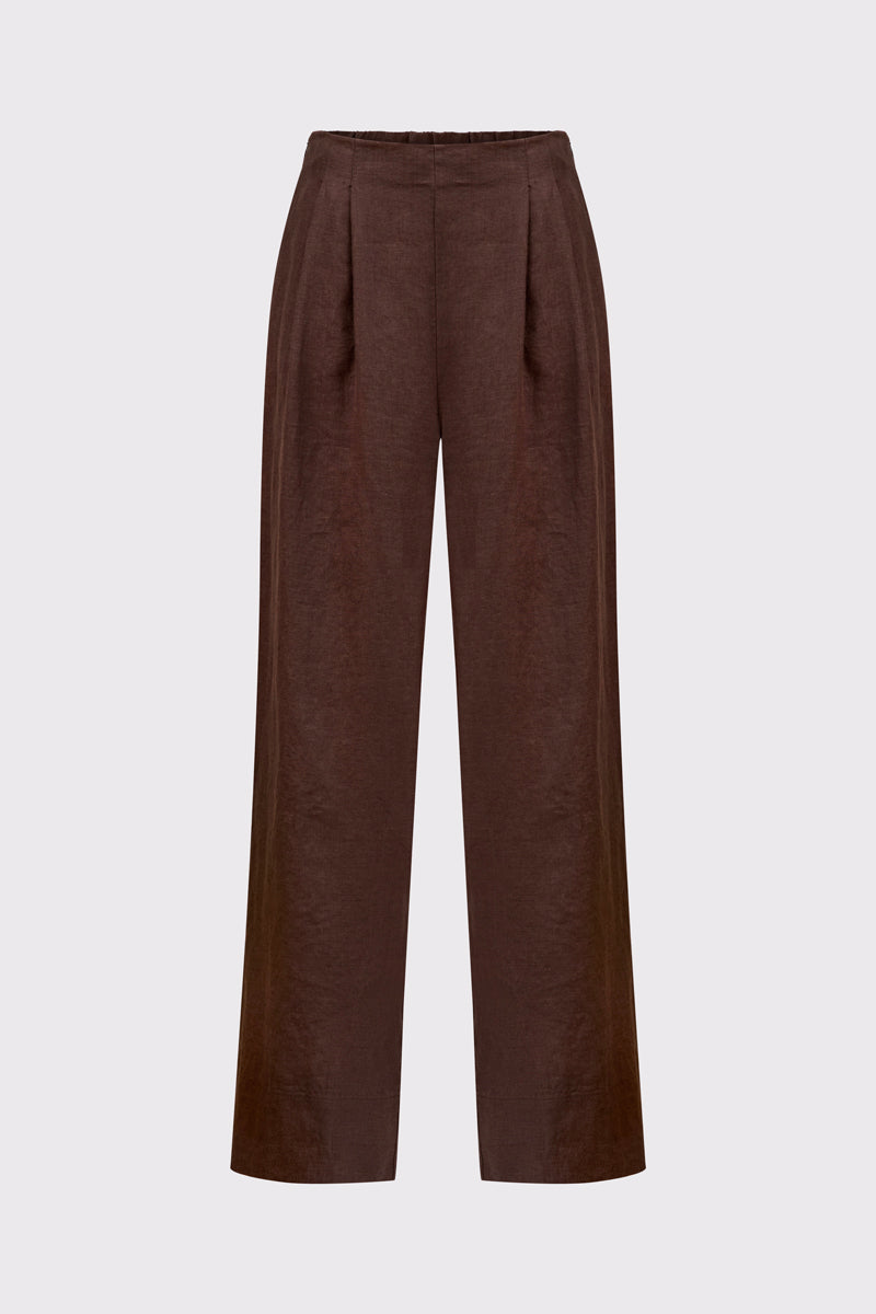 Hose aus reinem Leinen mit weitem Bein und Bundfalten