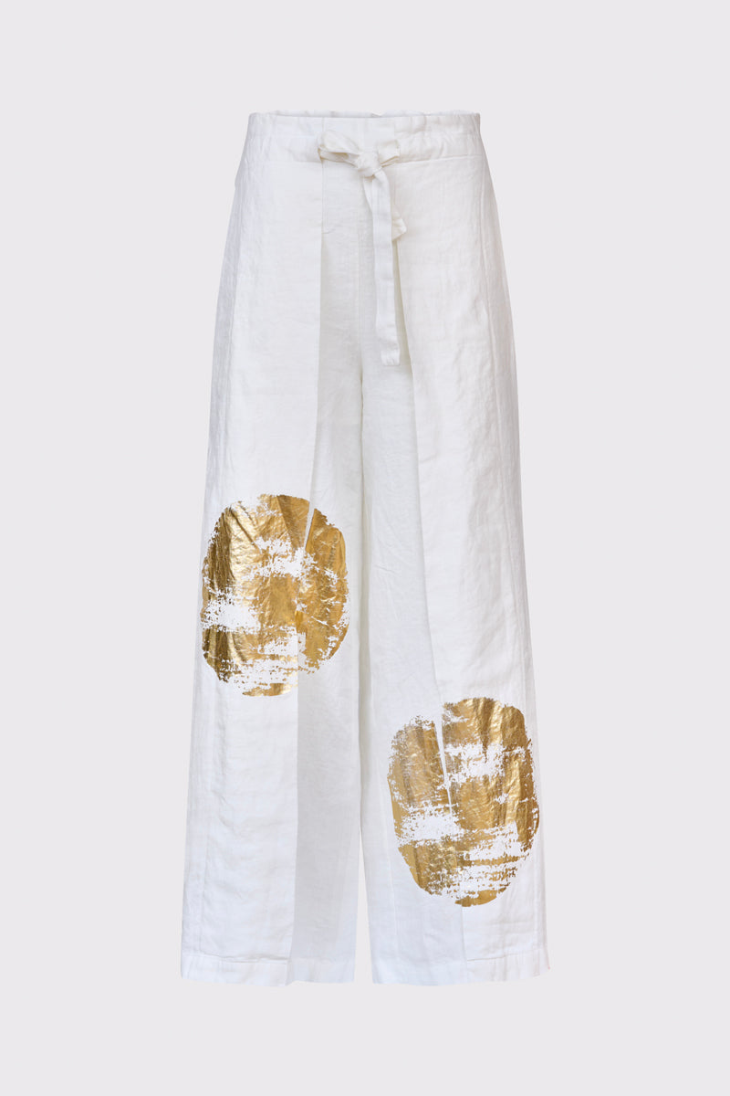 Lycra wide-leg pants with gold print (Women's Pants)