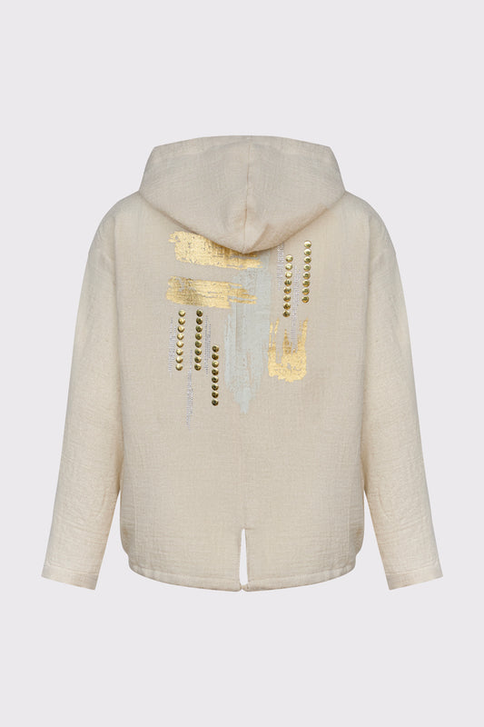 Jacke mit Kapuze aus Baumwolle‑Modal mit Goldprint