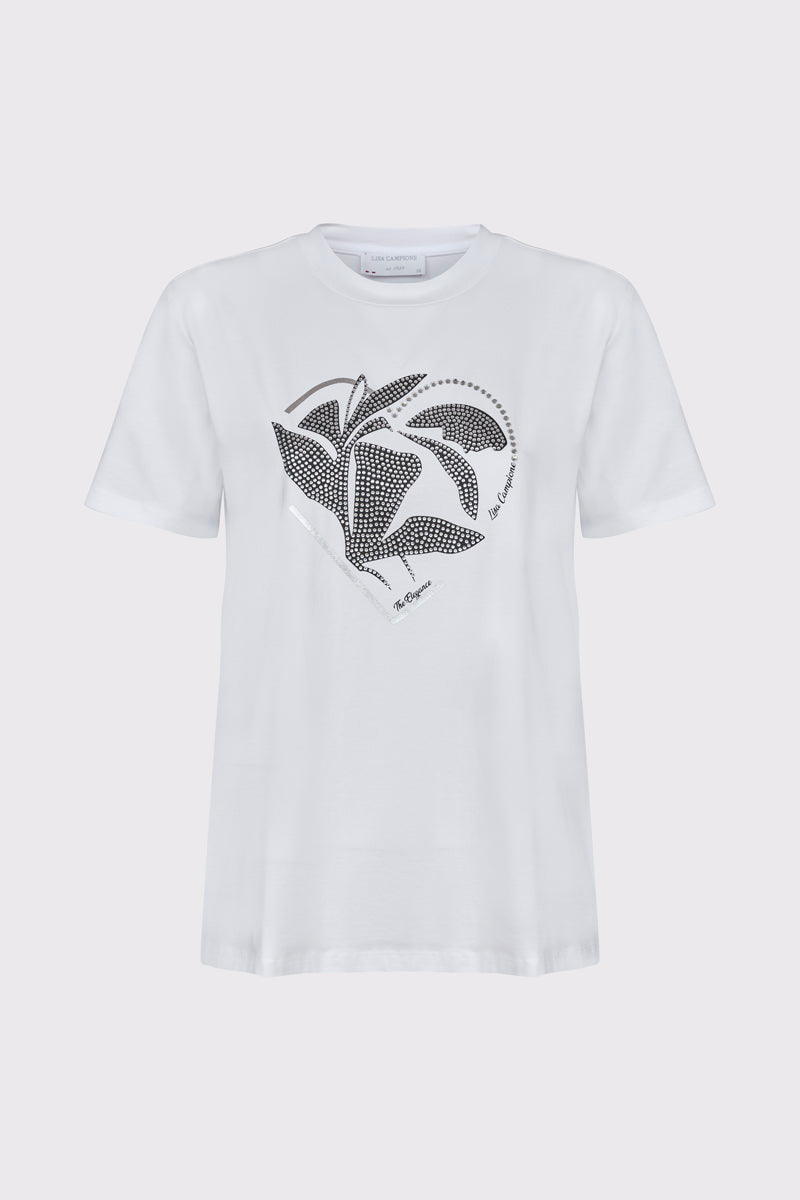 T-Shirt aus Baumwolle-Elasthan mit Glitzerstein-Motiv – white #Farbe_10000 white