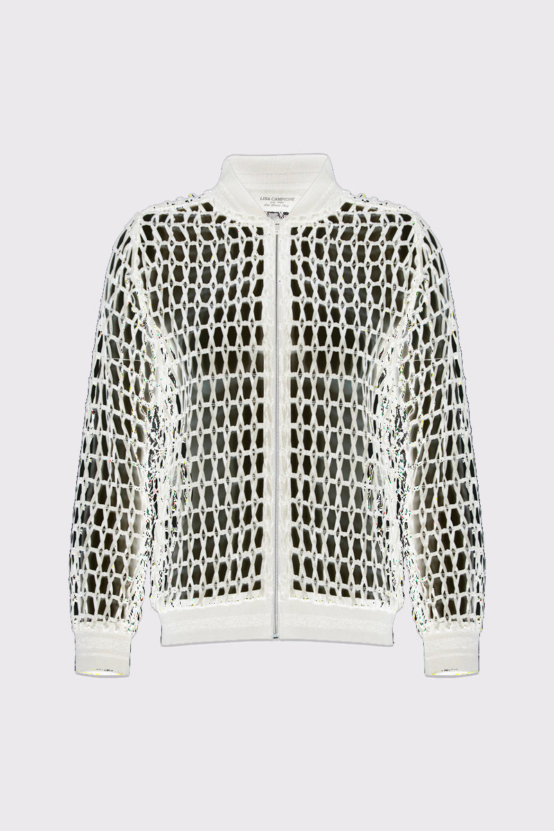 Polyester blouson jacket with mesh structure and zipper
