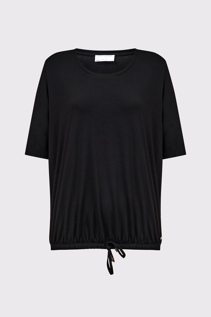 T‑Shirt aus Bambus‑Viskose‑Elasthan mit Rundhalsausschnitt und Tunnelzug – black #Farbe_93000 black