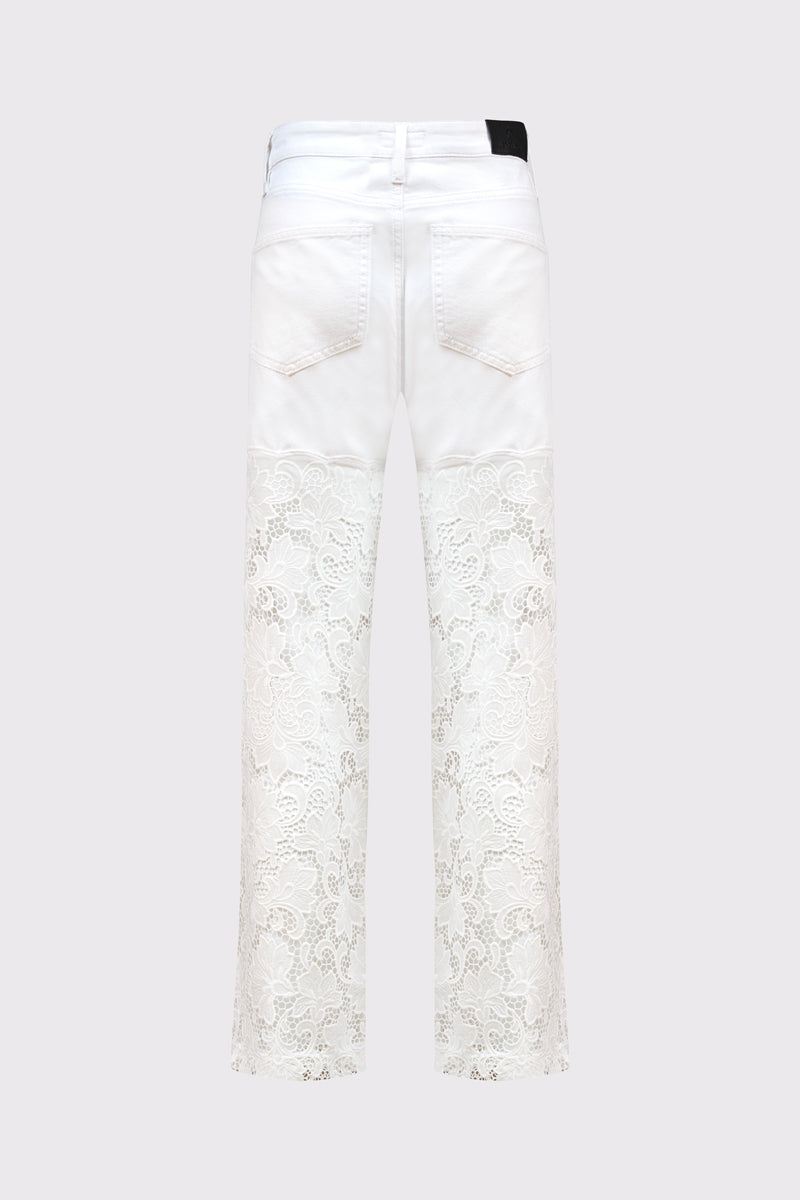 Cotton trousers with lace insert and wide leg