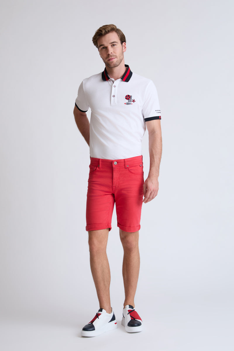 Yachting Denim-Shorts mit Umschlagsaum – red #Farbe_60100 red
