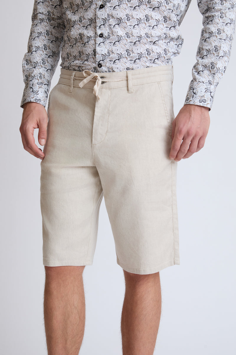 Linen-cotton Bermuda shorts with drawstring waist