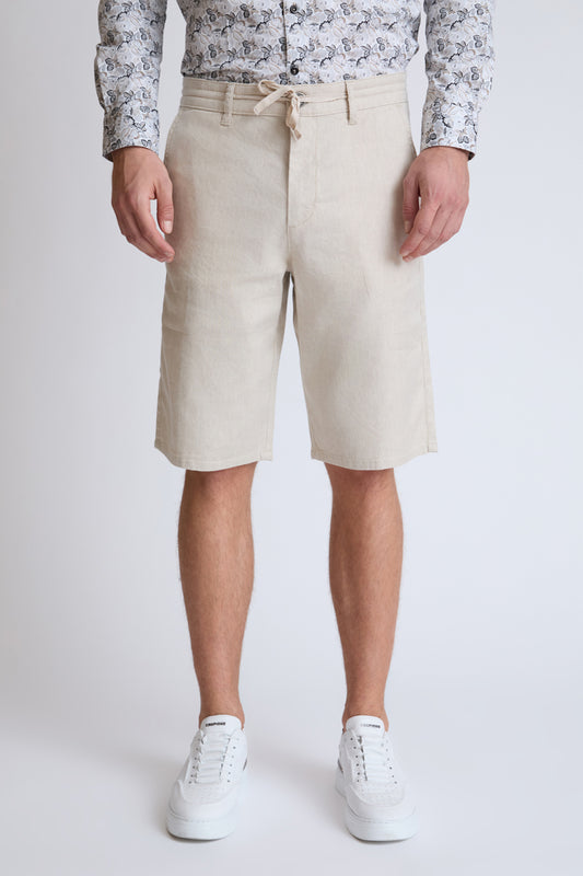 Linen-cotton Bermuda shorts with drawstring waist