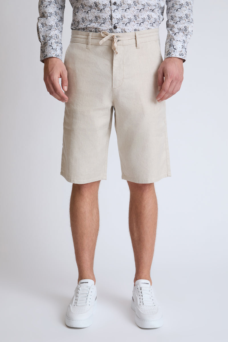 Linen-cotton Bermuda shorts with drawstring waist