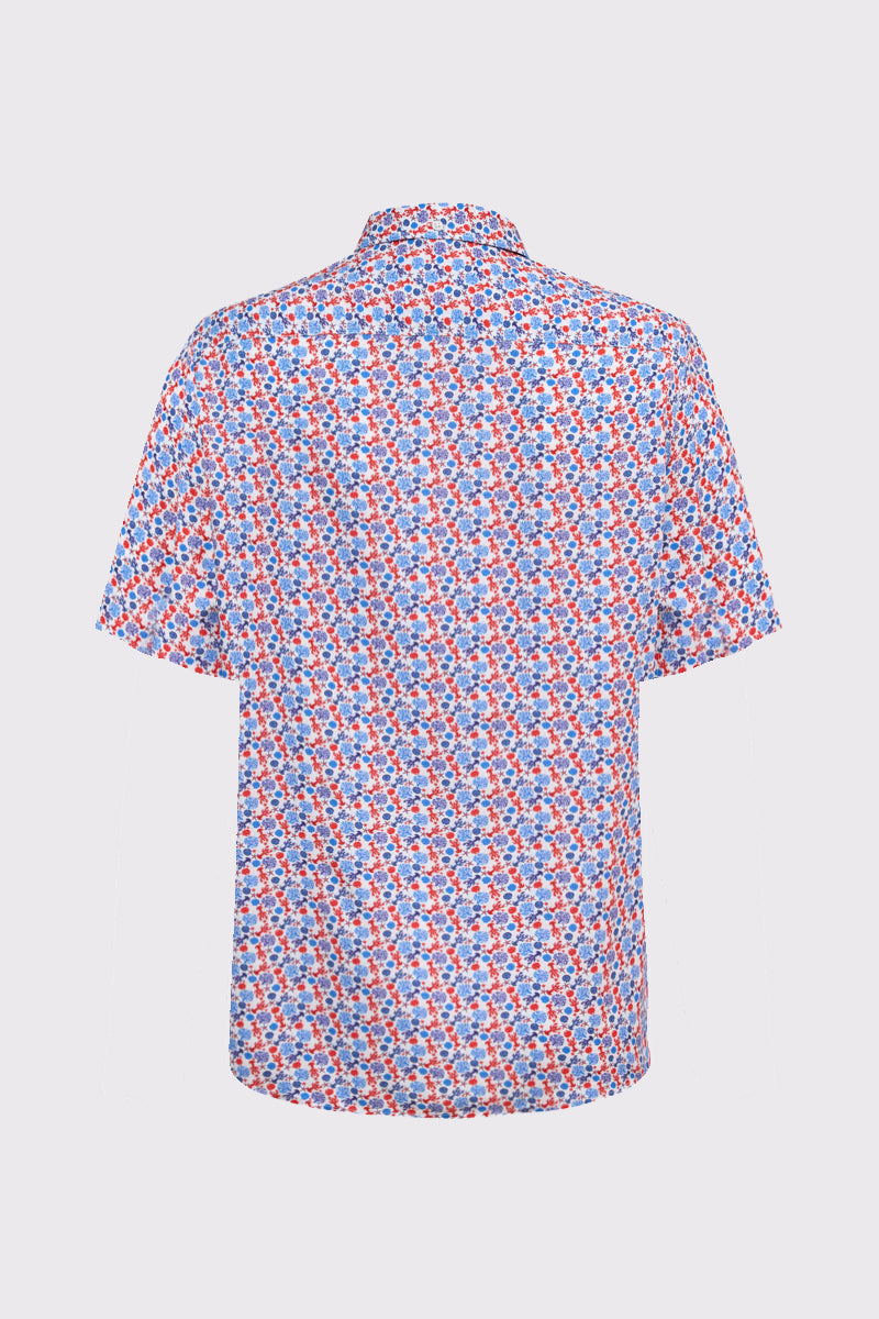 Short-sleeved cotton button-down shirt with all-over print – Yachting Edition