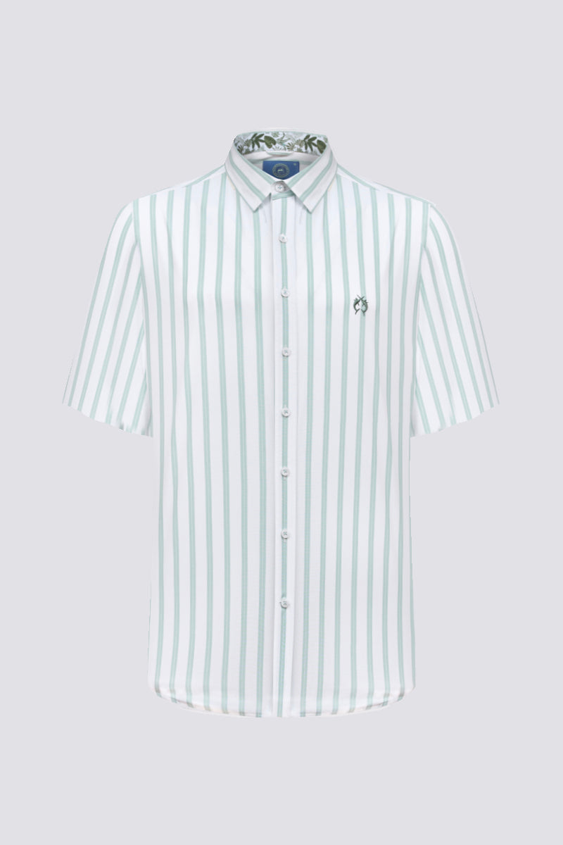 Kurzarm Button-Down-Hemd mit Stretch – Streifen Weiß/Hellgrün – green stripe 1 #Farbe_52341 green stripe 1