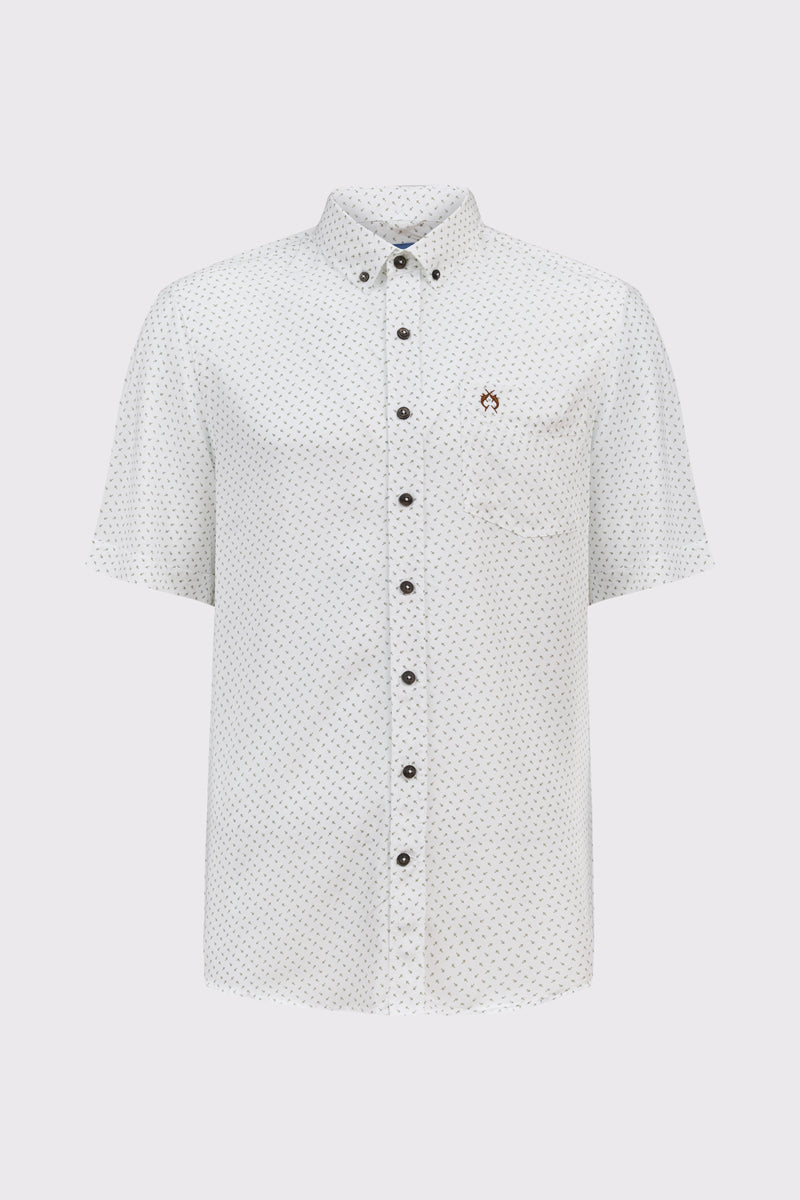 Herren Kurzarmhemd Viskose – Button-Down & Modern Fit – green print 4 #Farbe_52934 green print 4
