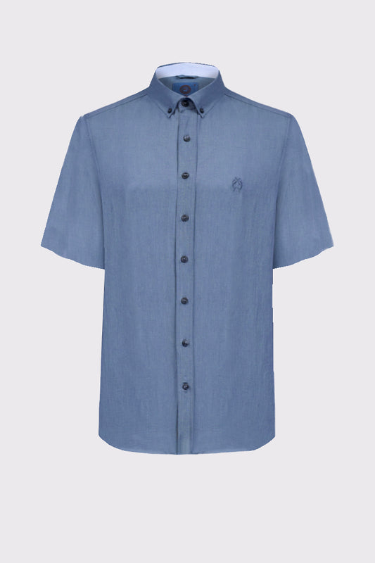 Short Sleeve Linen-Cotton Button-Down Shirt