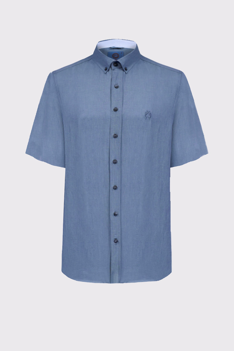 Kurzarm‑Button‑Down‑Hemd aus Leinen‑Baumwolle Modern Fit – smoke blue #Farbe_79200 smoke blue