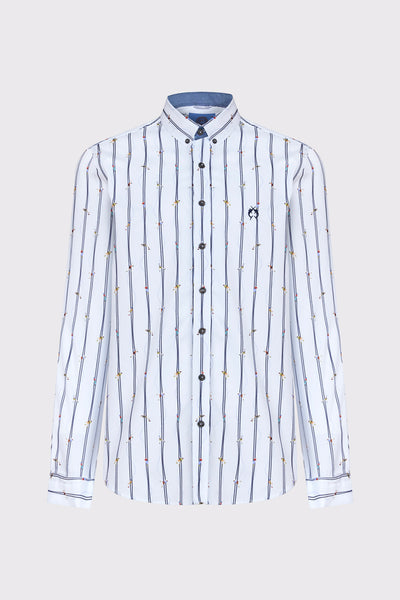 Pure cotton button-down shirt with micro print (long sleeve)