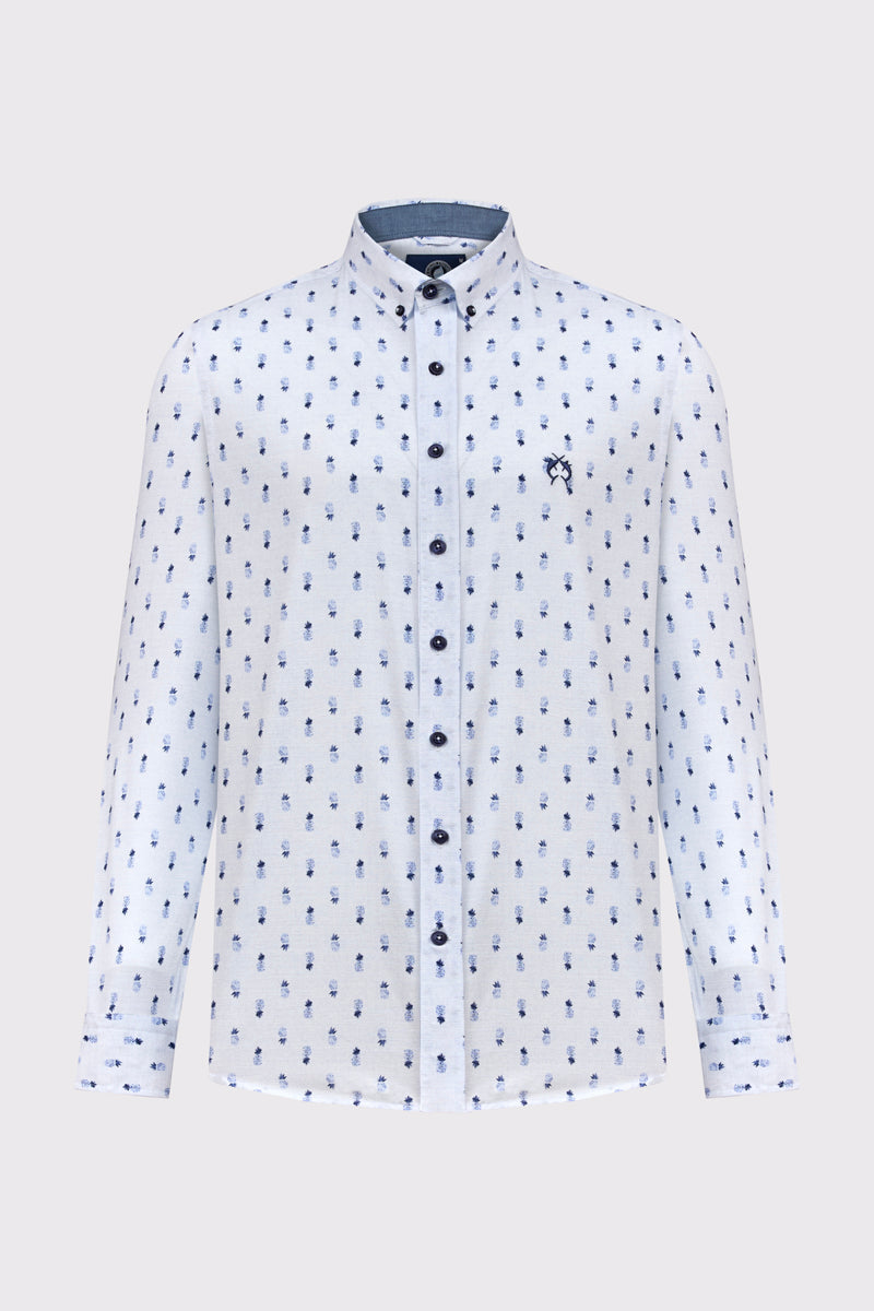 Modern Fit Hemd aus 100 % Baumwolle – indigo print 1 #Farbe_84491 indigo print 1