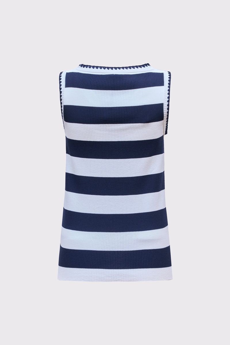 Sleeveless viscose-polyamide blend knit top with stripes