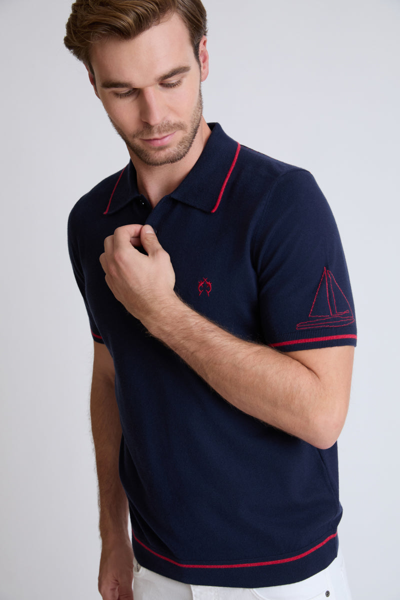 Viscose-elastane-polyamide blend polo shirt with contrasting details (half-sleeve)