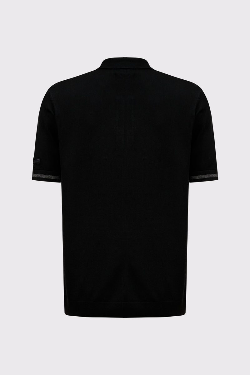 Men's Fine Knit Polo Shirt Viscose Blend – Modern with Graphic Panel